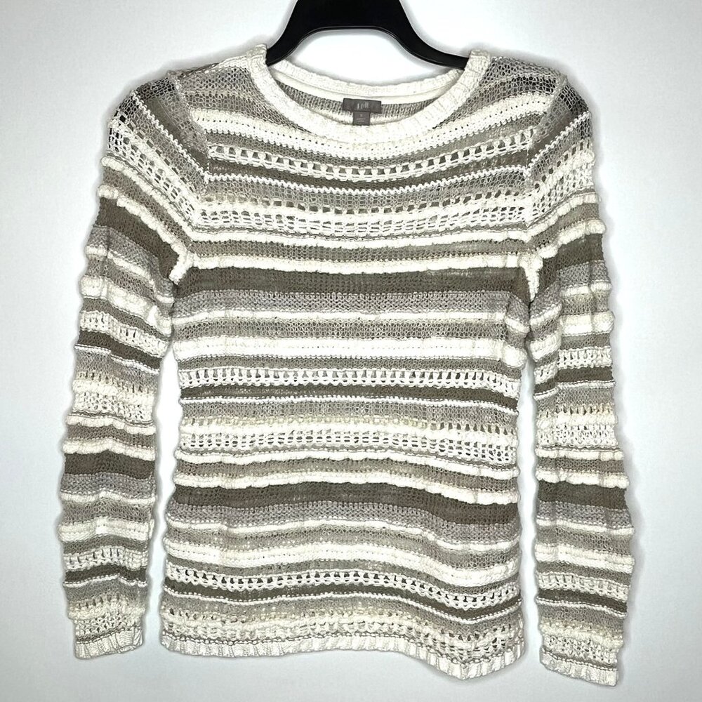 J. Jill Ivory & Tan Open Knit Pullover Sweater, Women's Size Small